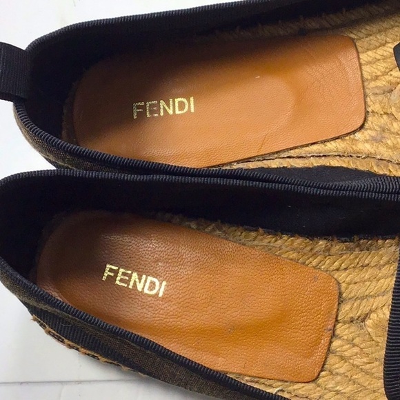 Fendi Pequin Stripe Canvas Espadrilles - Brown & Black Size 36, 6 US - Picture 15 of 16